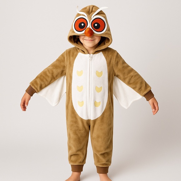 🎲 421. Onesie big kids owl jumpsuit costume NEW size 130 cm (6-8) oversized - Picture 1 of 7